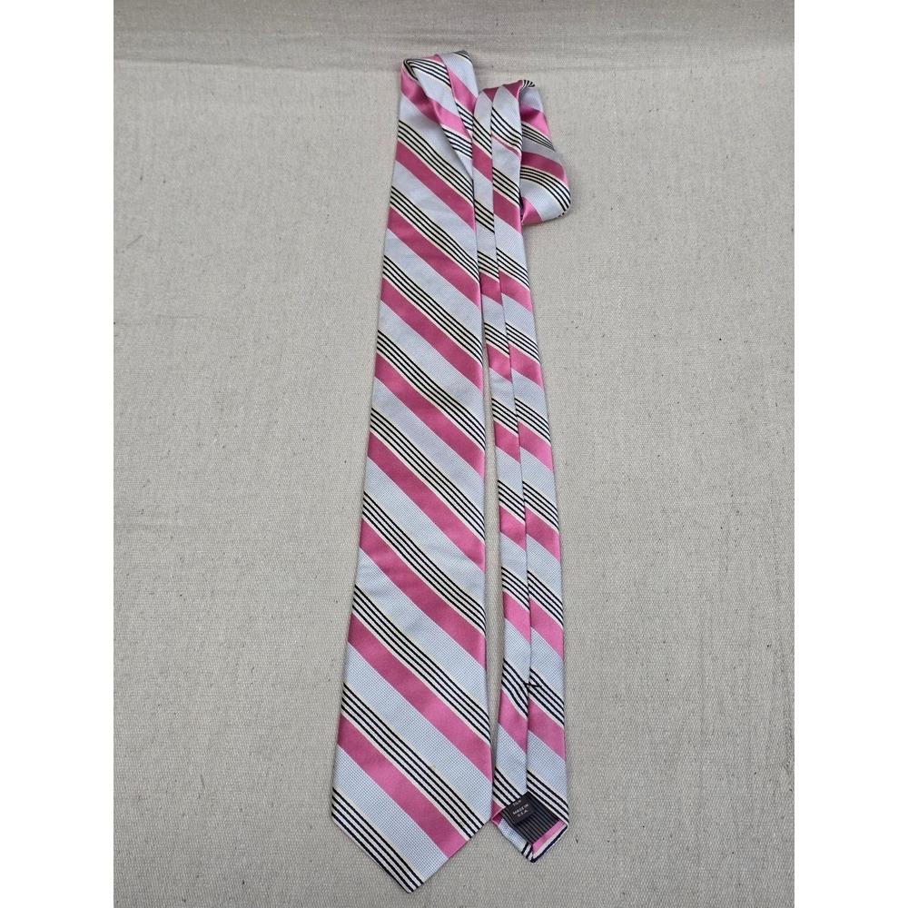 Nordstrom Mens Silk Striped Necktie Pink Blue Navy Diagonal Stripe Made in USA